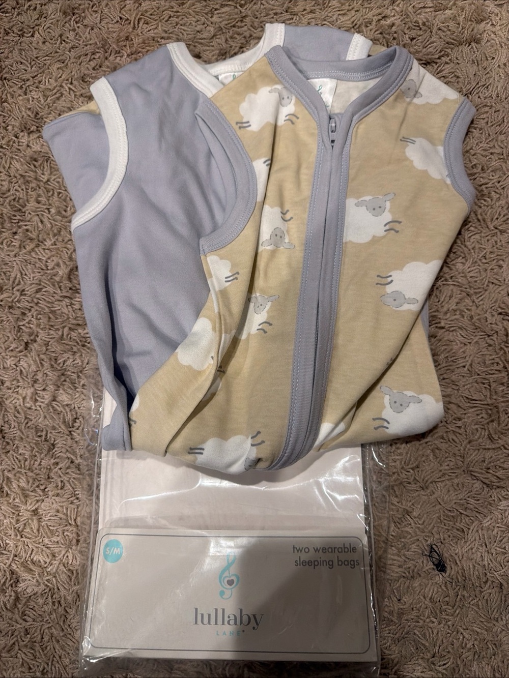 Baby Sleep Sack Set in Gray and Cream with Sheep Print